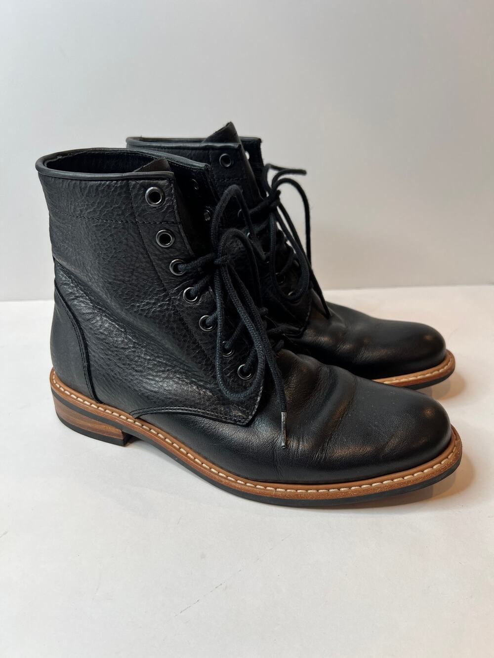 Nisolo All-Weather Amalia Boot Womens 8.5 Black Leather Lace Up Classic Combat